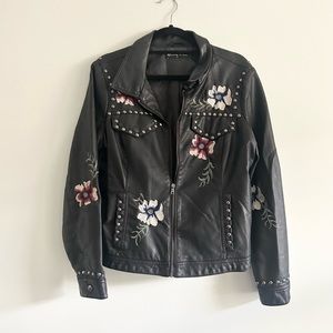 EMBROIDERED FAUX LEATHER JACKET - plus size 0